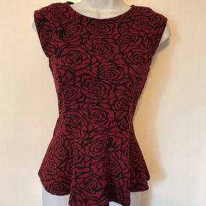red/black rose patterned cap sleeved tank top